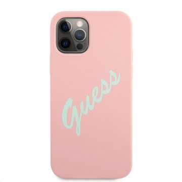 GUHCP12MLSVSPG Guess Silicone Vintage Green Script Cover for iPhone 12/12 Pro/ 12 12 pro max 6.1 Pink maciņš
