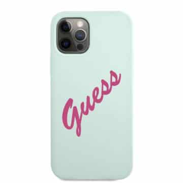 GUHCP12MLSVSBF Guess Silicone Vintage Fuschia Script Cover for iPhone 12/12 Pro 6.1 Blue